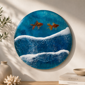 Coastal Waves and Golden Fish Artwork
