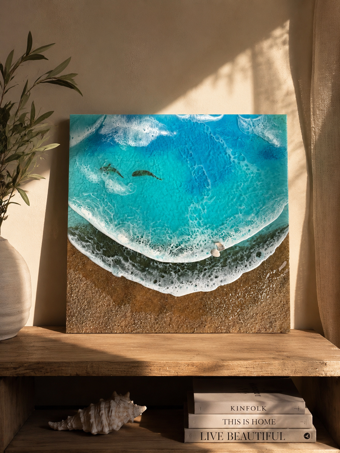 Turquoise Ocean Resin Art Wall Hanging - Image 2
