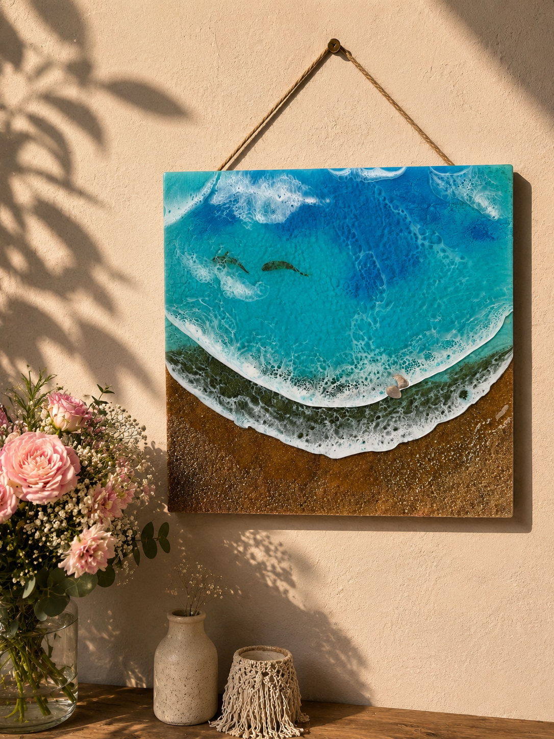 Turquoise Ocean Resin Art Wall Hanging - Image 4