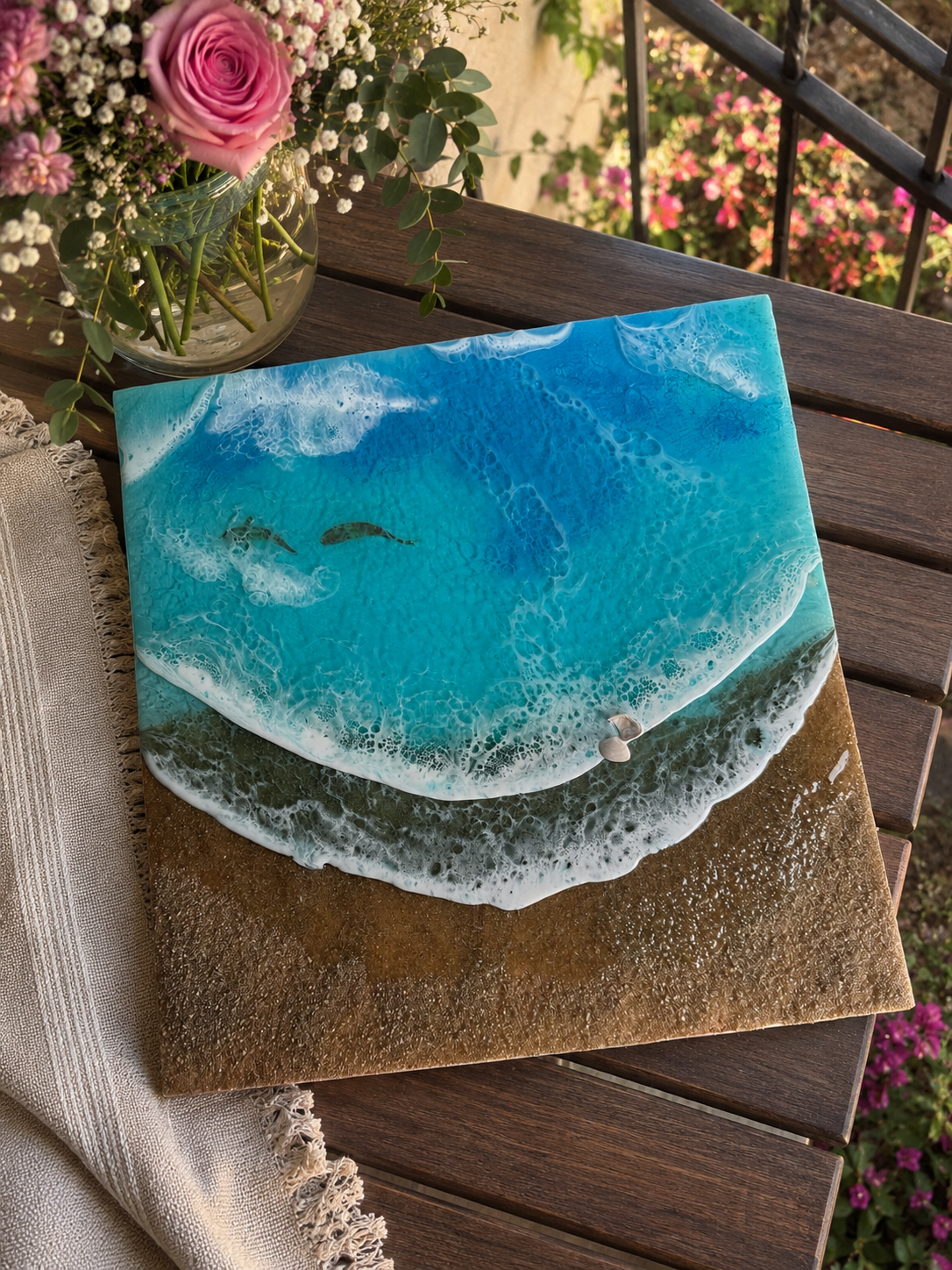 Turquoise Ocean Resin Art Wall Hanging